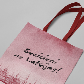 Lina vai kokvilnas auduma maisiņš «Sveicieni no mājām!»