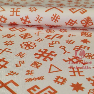 Kokvilnas Audums (260 G/M2) Ar Apdruku | Kolekcija «Etnogrāfiskās Zīmes» Oranžās Zīmes
