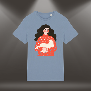 Organiskās kokvilnas T-krekls "Vecmeitas kaķis" | Rāmi zils