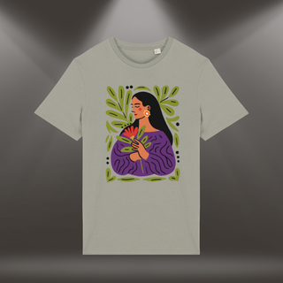 Organiskās kokvilnas T-krekls "Iekšējais dārzs" | Maigi pelēkzaļš