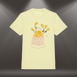 Organiskās kokvilnas T-krekls "Dreaming of a slow life" | Citrondzeltens