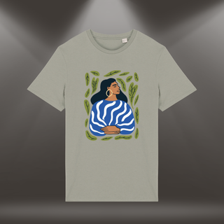 Organiskās kokvilnas T-krekls "Klusuma dārzs" | Maigi pelēkzaļš