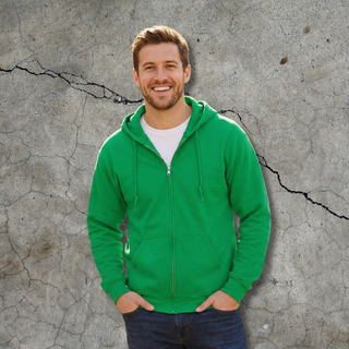 Džemperis ar kapuci un rāvējslēdzēju | Spilgti zaļš