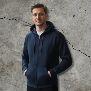 Džemperis ar kapuci un rāvējslēdzēju | Tumši zils