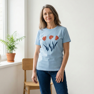 Sieviešu T-krekls “Trīs klusumi” | gaiši zils, kokvilna