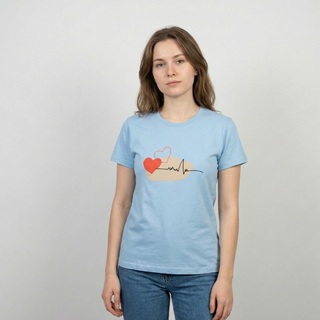 Sieviešu T-krekls “Sirds ritms” | gaiši zils, kokvilna
