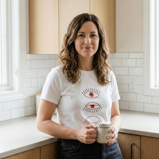 Sieviešu T-krekls “Skaties. Jūti. Klusē.” | balts, kokvilna