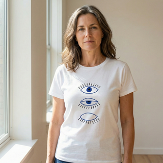 Sieviešu T-krekls “Skaties. Redzi. Zini.” | balts, kokvilna